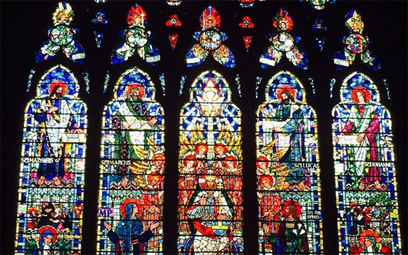 Close-up on a window of St Ethelreda's Church